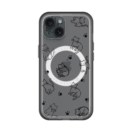 スリムプロテクションプレミアムケース with MagSafe［ オリジナル - CASEPLAYネコ総柄 - black ］