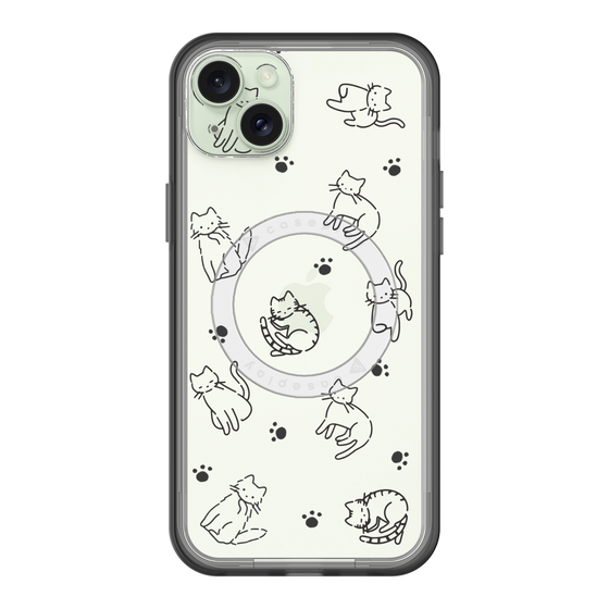 スリムプロテクションプレミアムケース with MagSafe［ オリジナル - CASEPLAYネコ総柄 - black ］