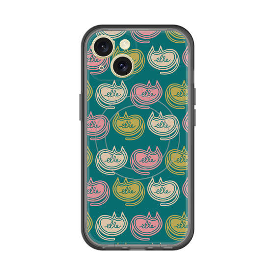 スリムプロテクションプレミアムケース with MagSafe［ ELLE - Cat Pattern - グリーン ］