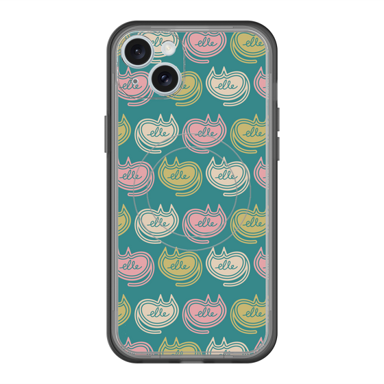 スリムプロテクションプレミアムケース with MagSafe［ ELLE - Cat Pattern - グリーン ］