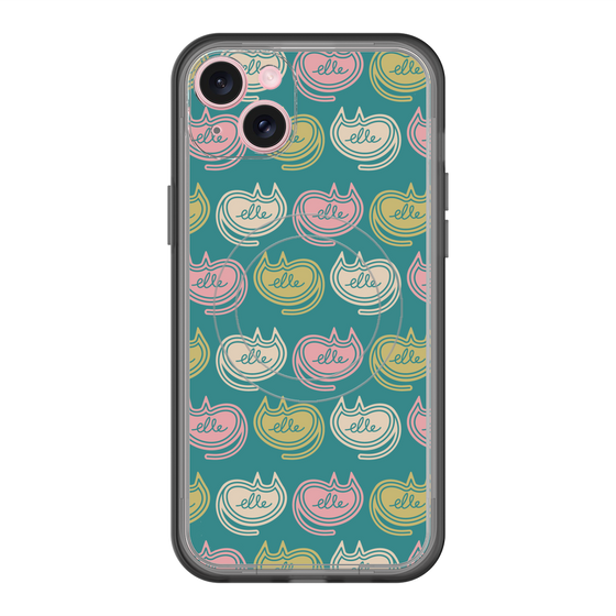 スリムプロテクションプレミアムケース with MagSafe［ ELLE - Cat Pattern - グリーン ］
