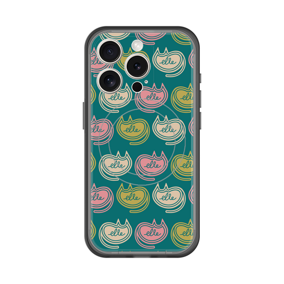 スリムプロテクションプレミアムケース with MagSafe［ ELLE - Cat Pattern - グリーン ］