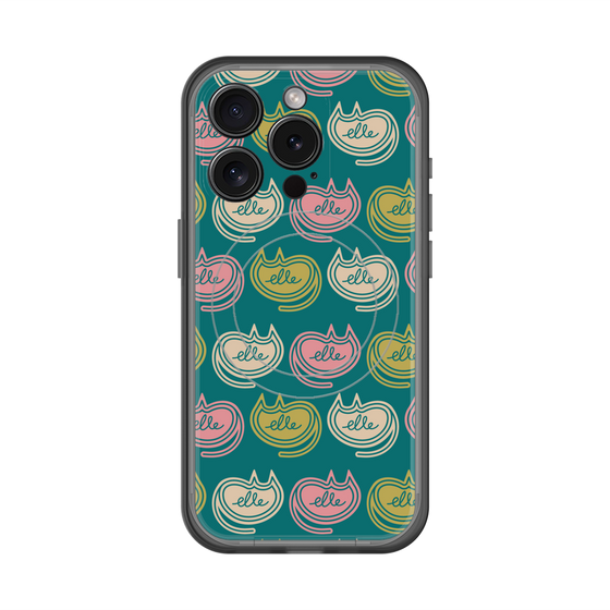 スリムプロテクションプレミアムケース with MagSafe［ ELLE - Cat Pattern - グリーン ］