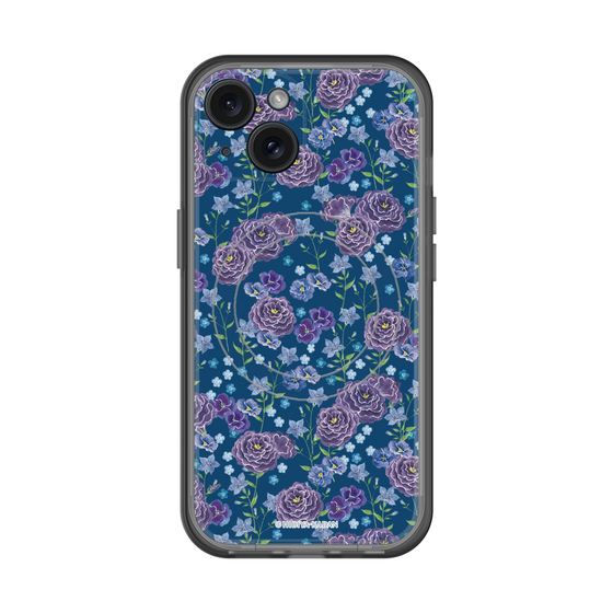 スリムプロテクションプレミアムケース with MagSafe［ 日比谷花壇 - FloralSymphony - ネイビー ］