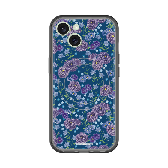 スリムプロテクションプレミアムケース with MagSafe［ 日比谷花壇 - FloralSymphony - ネイビー ］