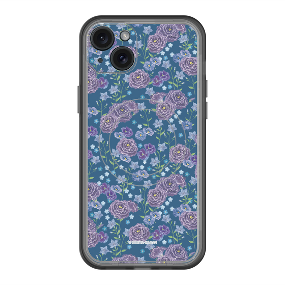 スリムプロテクションプレミアムケース with MagSafe［ 日比谷花壇 - FloralSymphony - ネイビー ］