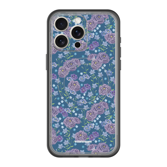 スリムプロテクションプレミアムケース with MagSafe［ 日比谷花壇 - FloralSymphony - ネイビー ］