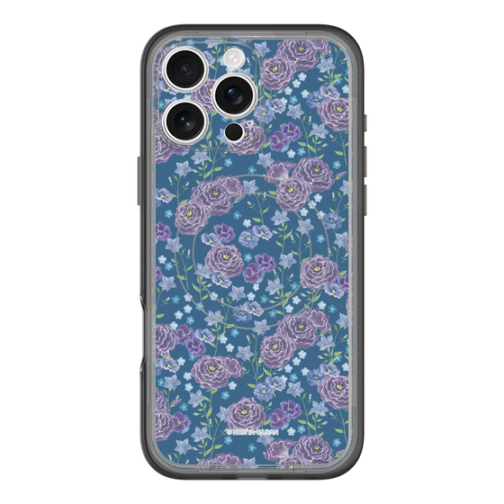 スリムプロテクションプレミアムケース with MagSafe［ 日比谷花壇 - FloralSymphony - ネイビー ］
