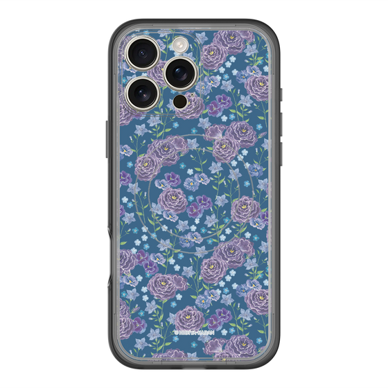 スリムプロテクションプレミアムケース with MagSafe［ 日比谷花壇 - FloralSymphony - ネイビー ］