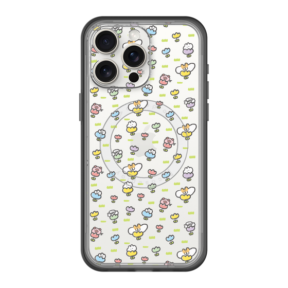 スリムプロテクションプレミアムケース with MagSafe［ もくもくちゃん - フラワー - 総柄 ］