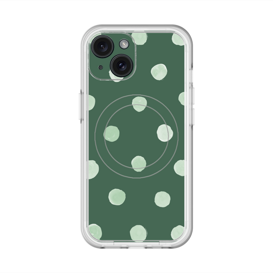 スリムプロテクションプレミアムケース with MagSafe［ 水彩ドット・レトロカラー - Green ］