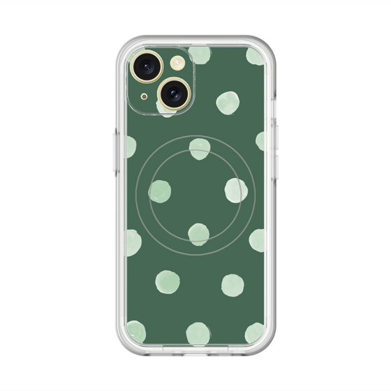 スリムプロテクションプレミアムケース with MagSafe［ 水彩ドット・レトロカラー - Green ］