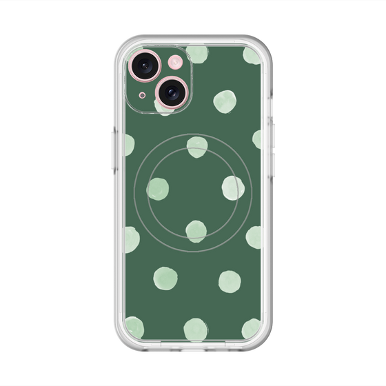 スリムプロテクションプレミアムケース with MagSafe［ 水彩ドット・レトロカラー - Green ］