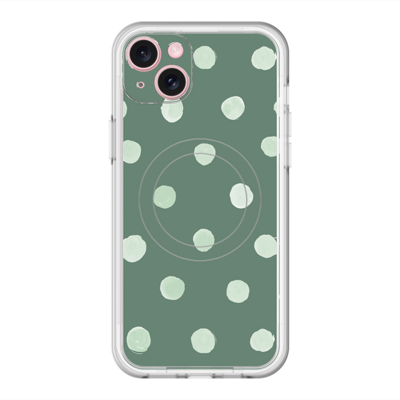 スリムプロテクションプレミアムケース with MagSafe［ 水彩ドット・レトロカラー - Green ］