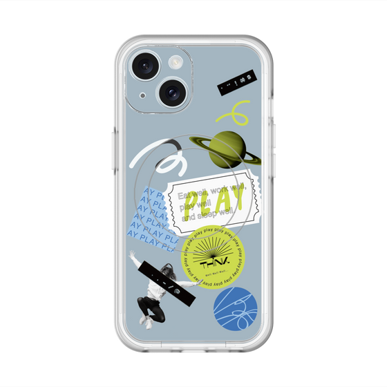 スリムプロテクションプレミアムケース with MagSafe［ Playful sticker - Dusty Blue ］
