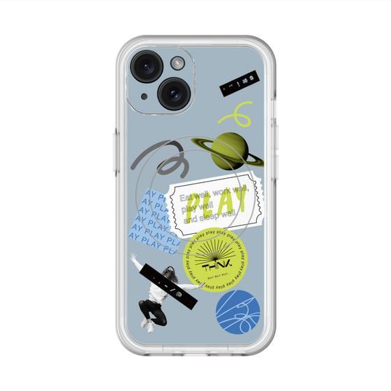 スリムプロテクションプレミアムケース with MagSafe［ Playful sticker - Dusty Blue ］