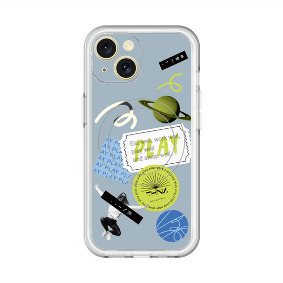 スリムプロテクションプレミアムケース with MagSafe［ Playful sticker - Dusty Blue ］