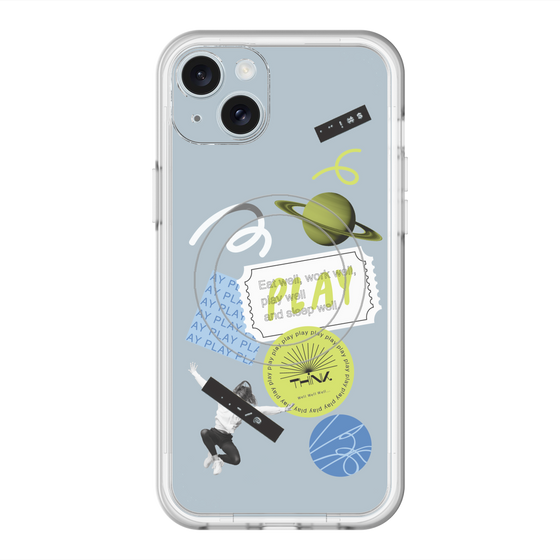 スリムプロテクションプレミアムケース with MagSafe［ Playful sticker - Dusty Blue ］