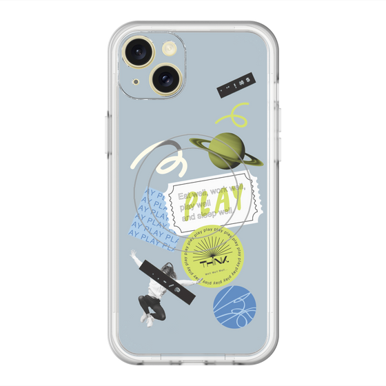 スリムプロテクションプレミアムケース with MagSafe［ Playful sticker - Dusty Blue ］