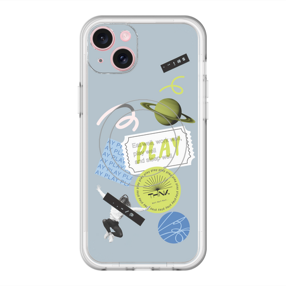 スリムプロテクションプレミアムケース with MagSafe［ Playful sticker - Dusty Blue ］