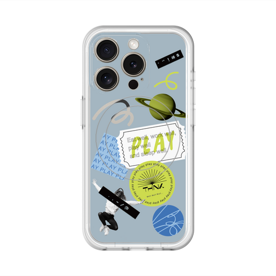 スリムプロテクションプレミアムケース with MagSafe［ Playful sticker - Dusty Blue ］