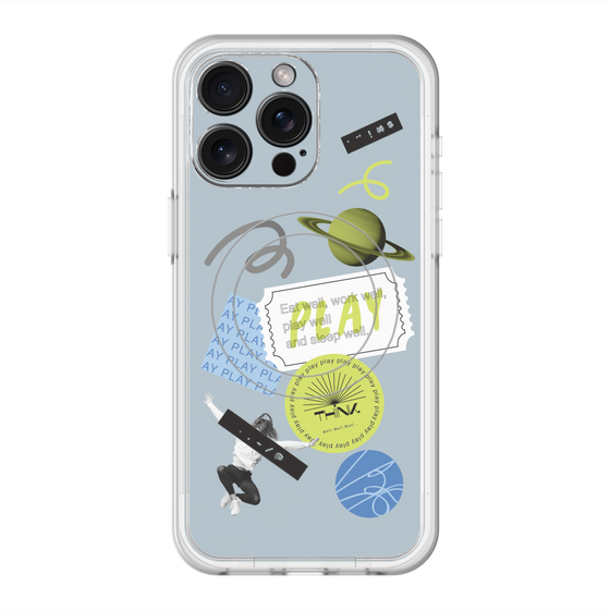 スリムプロテクションプレミアムケース with MagSafe［ Playful sticker - Dusty Blue ］