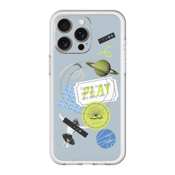 スリムプロテクションプレミアムケース with MagSafe［ Playful sticker - Dusty Blue ］