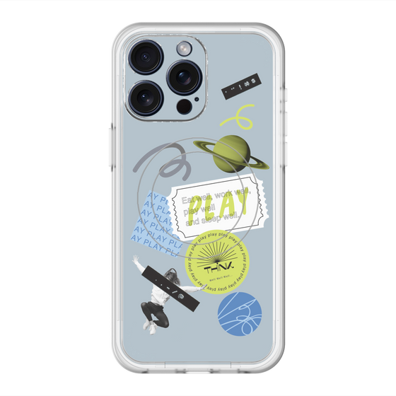 スリムプロテクションプレミアムケース with MagSafe［ Playful sticker - Dusty Blue ］
