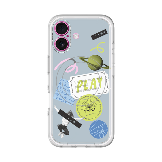 スリムプロテクションプレミアムケース with MagSafe［ Playful sticker - Dusty Blue ］