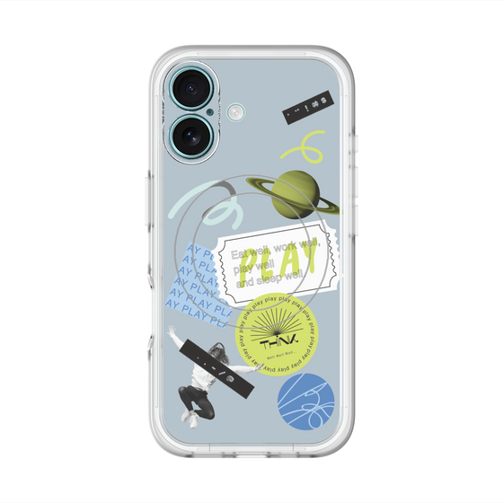 スリムプロテクションプレミアムケース with MagSafe［ Playful sticker - Dusty Blue ］