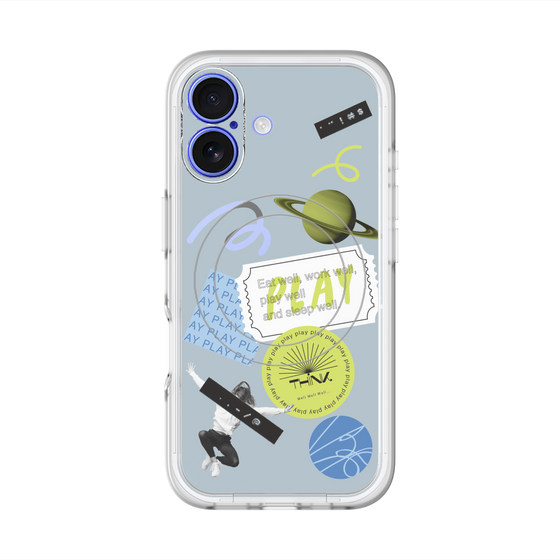 スリムプロテクションプレミアムケース with MagSafe［ Playful sticker - Dusty Blue ］