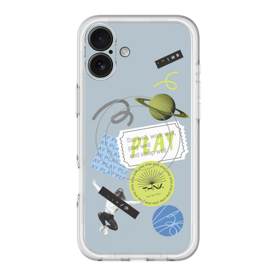 スリムプロテクションプレミアムケース with MagSafe［ Playful sticker - Dusty Blue ］