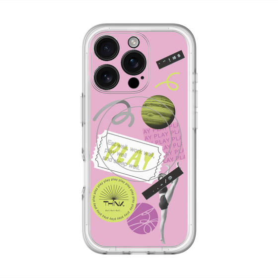 スリムプロテクションプレミアムケース with MagSafe［ Playful sticker - Dusty Pink ］