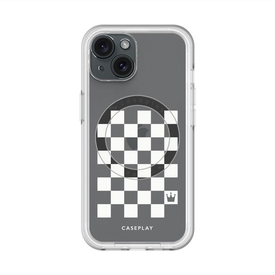 スリムプロテクションプレミアムケース with MagSafe［ Racing checkered flag White - レーシングチェッカーフラッグ ホワイト ］