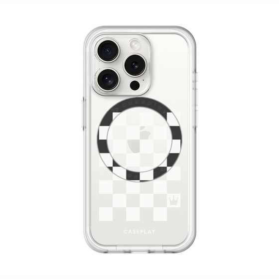 スリムプロテクションプレミアムケース with MagSafe［ Racing checkered flag White - レーシングチェッカーフラッグ ホワイト ］