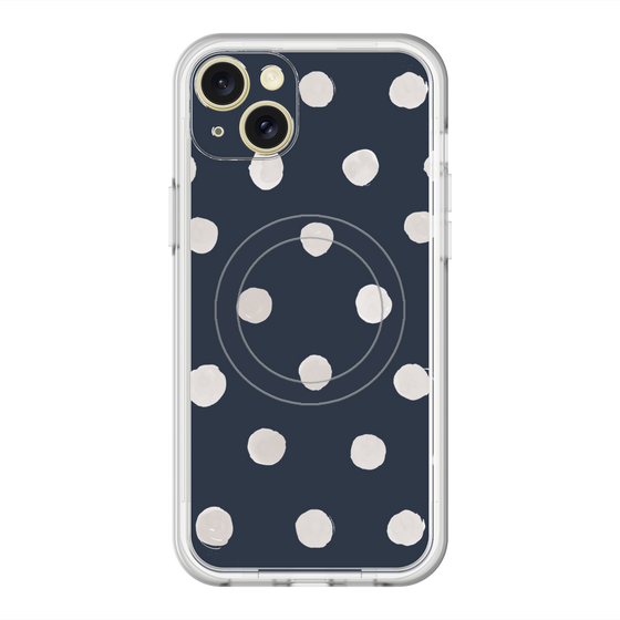 スリムプロテクションプレミアムケース with MagSafe［ 水彩ドット・レトロカラー - Navy ］