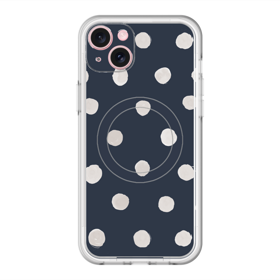 スリムプロテクションプレミアムケース with MagSafe［ 水彩ドット・レトロカラー - Navy ］