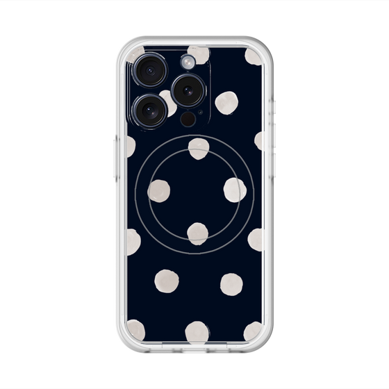 スリムプロテクションプレミアムケース with MagSafe［ 水彩ドット・レトロカラー - Navy ］