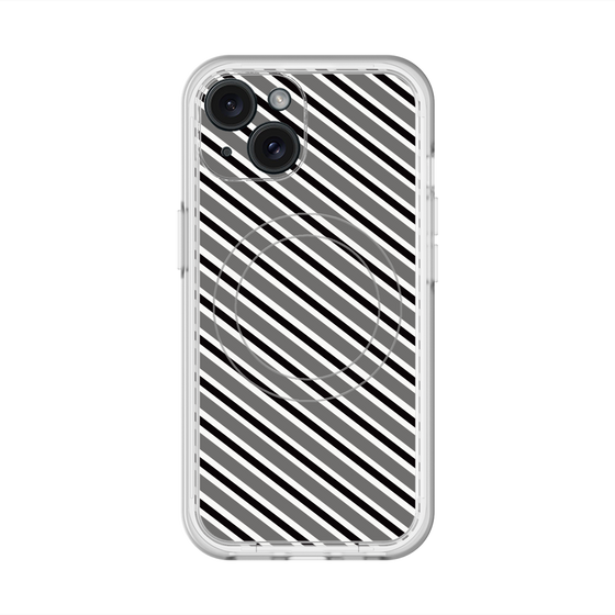 スリムプロテクションプレミアムケース with MagSafe［ Small Stripe - Gray × Black ］