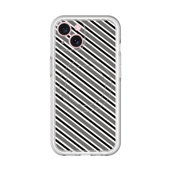 スリムプロテクションプレミアムケース with MagSafe［ Small Stripe - Gray × Black ］