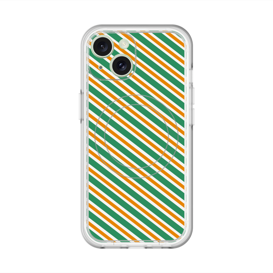 スリムプロテクションプレミアムケース with MagSafe［ Small Stripe - Green × Orange ］