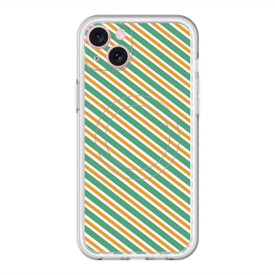 スリムプロテクションプレミアムケース with MagSafe［ Small Stripe - Green × Orange ］