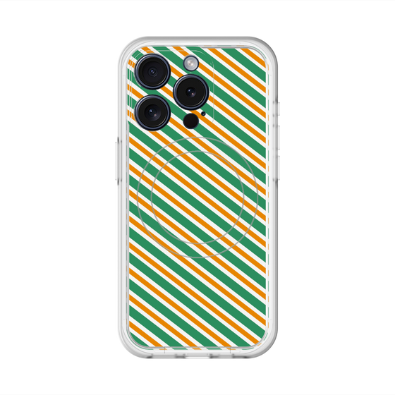 スリムプロテクションプレミアムケース with MagSafe［ Small Stripe - Green × Orange ］