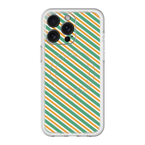 スリムプロテクションプレミアムケース with MagSafe［ Small Stripe - Green × Orange ］