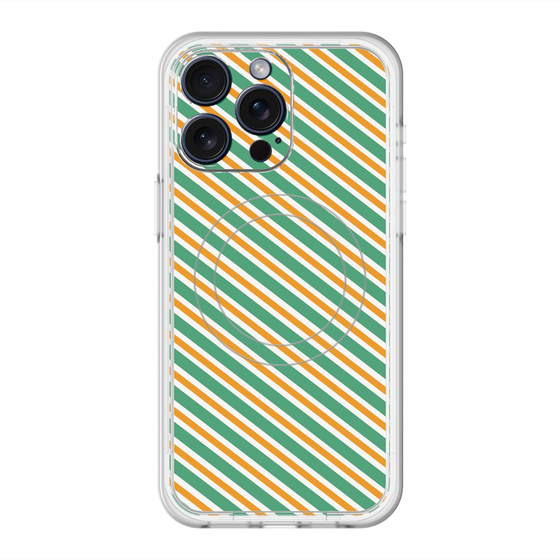 スリムプロテクションプレミアムケース with MagSafe［ Small Stripe - Green × Orange ］