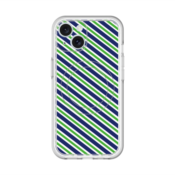 スリムプロテクションプレミアムケース with MagSafe［ Small Stripe - Navy × Green ］