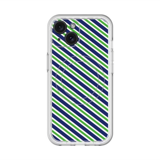 スリムプロテクションプレミアムケース with MagSafe［ Small Stripe - Navy × Green ］
