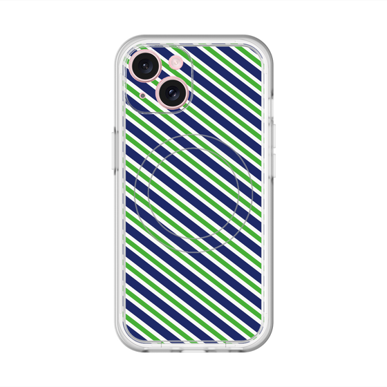 スリムプロテクションプレミアムケース with MagSafe［ Small Stripe - Navy × Green ］
