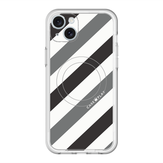 スリムプロテクションプレミアムケース with MagSafe［ Big Stripe - Black × Gray ］