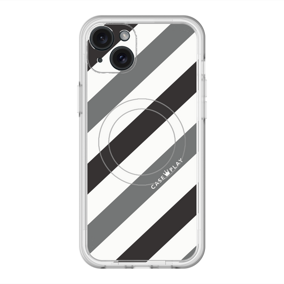 スリムプロテクションプレミアムケース with MagSafe［ Big Stripe - Black × Gray ］
